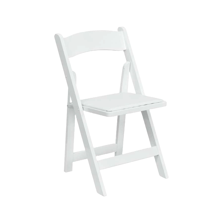 White padded resin rental chair