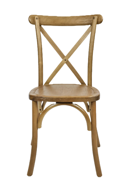 Brown wood crossback rental chair
