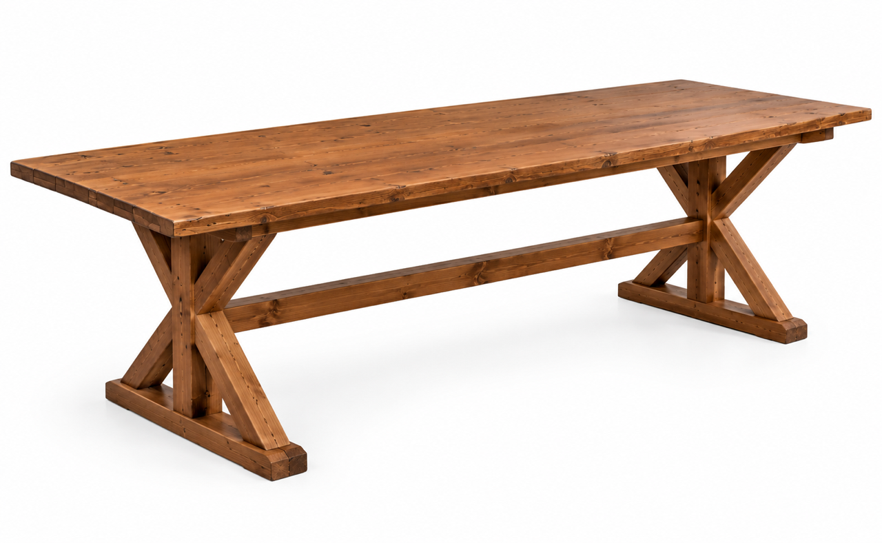 8ft wood farm table with trestle legs