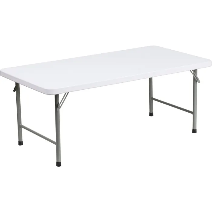 Kids’ 4ft plastic folding table with a white tabletop and metal legs